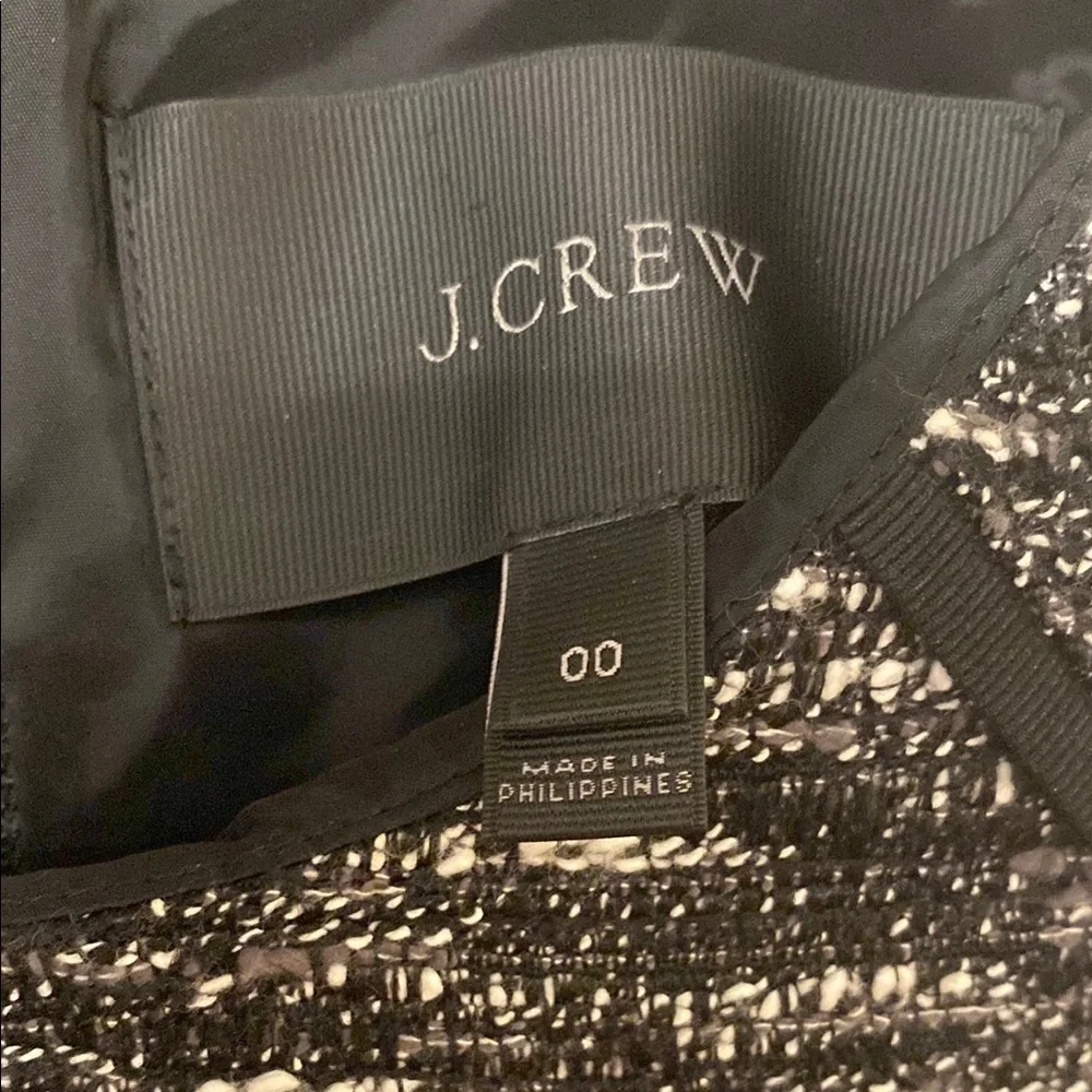 J Crew Black Gray White Mixed Tweed Panel Fit and Flare Flounce Dress Size XXS